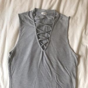 Grey tank top with cross cross design